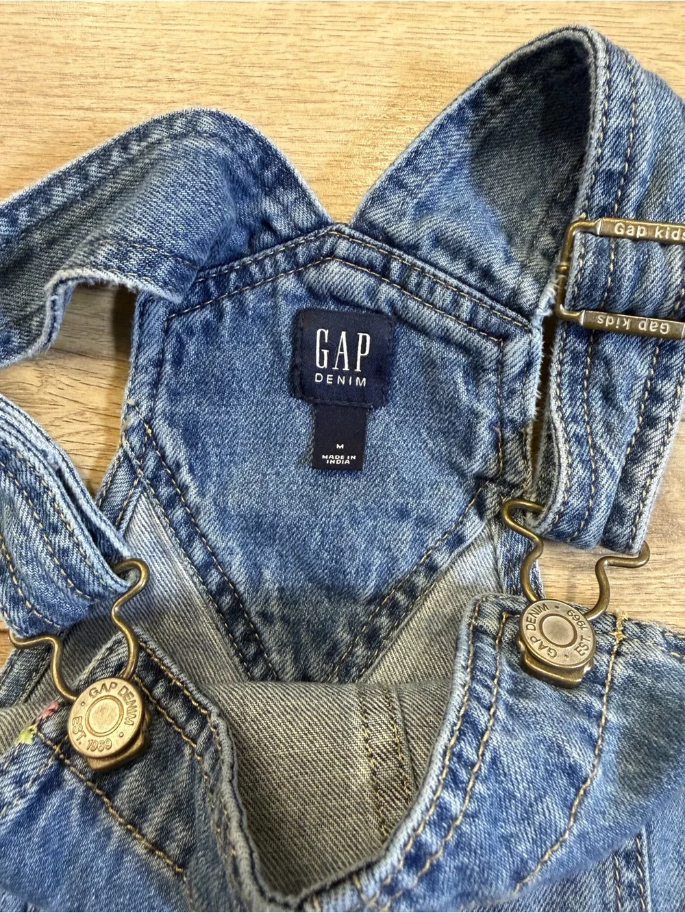 GAP Kids Denim Short Overalls with Pink & Green Floral Embroidery